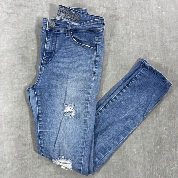 Wax Jean Women's Blue Distressed Jeans Size 7‎ - Picture 1 of 9